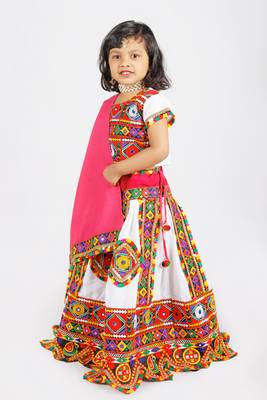 Banjara India Kutchi Emboidered Girls Chaniya Choli with Dupatta (CC-PTW) - White 1