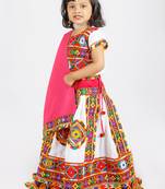 Banjara India Kutchi Emboidered Girls Chaniya Choli with Dupatta (CC-PTW) - White