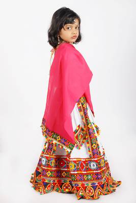 Banjara India Kutchi Emboidered Girls Chaniya Choli with Dupatta (CC-PTW) - White 2