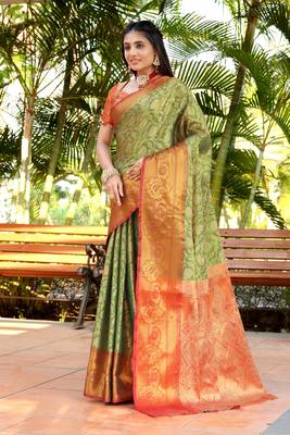 Korams Design Faux Banarasi Silk Blend Saree With Blouse For Women 1