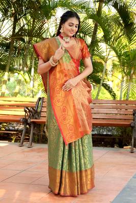 Korams Design Faux Banarasi Silk Blend Saree With Blouse For Women 2