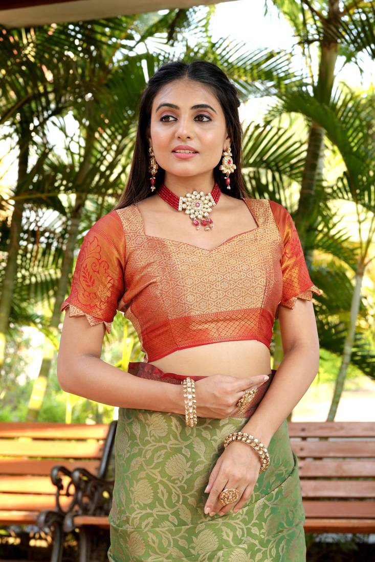 Korams Design Faux Banarasi Silk Blend Saree With Blouse For Women
