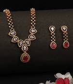American Diamond Gold Plated Brass Ruby Stone Necklace Set