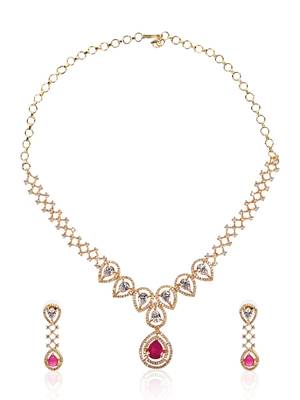 American Diamond Gold Plated Brass Ruby Stone Necklace Set 3