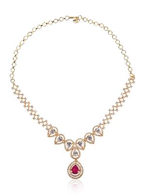 American Diamond Gold Plated Brass Ruby Stone Necklace Set 4