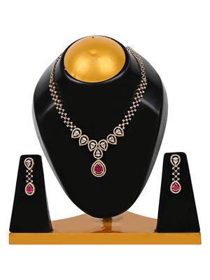 American Diamond Gold Plated Brass Ruby Stone Necklace Set 5