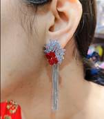 American Diamond Silver Plated Red Stone Earrings Set