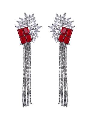 American Diamond Silver Plated Red Stone Earrings Set 2