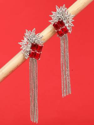 American Diamond Silver Plated Red Stone Earrings Set 3