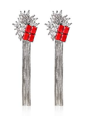 American Diamond Silver Plated Red Stone Earrings Set 5