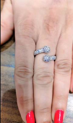 American Diamond Silver Plated Adjustable Ring 1