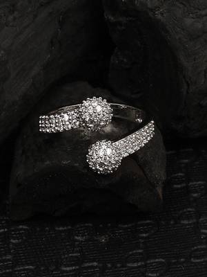 American Diamond Silver Plated Adjustable Ring 4