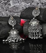 Oxidized Silver Color Kundan Light Weight Jhumki Earrings