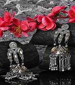 Oxidized Silver Color Kundan Light Weight Jhumki Earrings