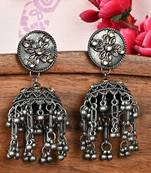 Oxidized Silver Color Kundan Light Weight Jhumki Earrings