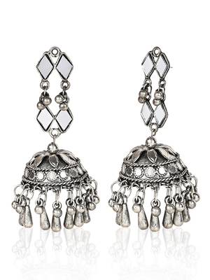 Oxidized Silver Color Kundan Light Weight Jhumki Earrings 2