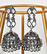 Oxidized Silver Color Kundan Light Weight Jhumki Earrings