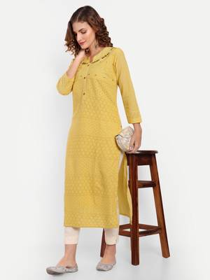 Yellow Embroidered Kurti 2