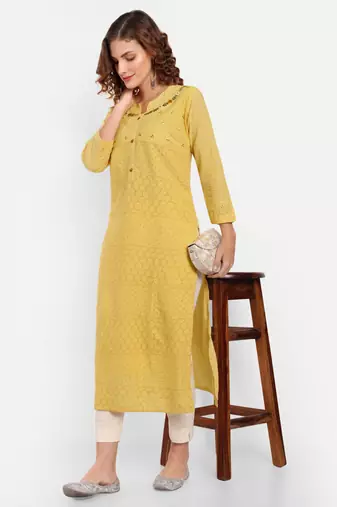 Yellow Embroidered Kurti