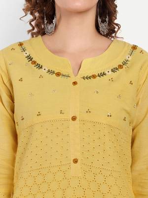 Yellow Embroidered Kurti 3