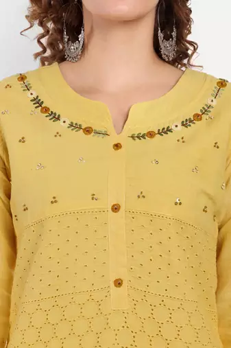 Yellow Embroidered Kurti