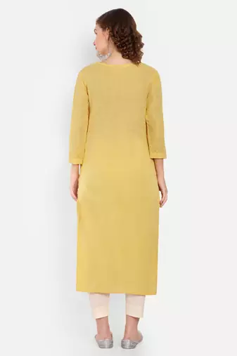 Yellow Embroidered Kurti