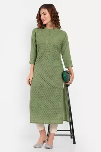 Green Embroidered Kurti