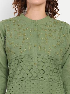 Green Embroidered Kurti 3