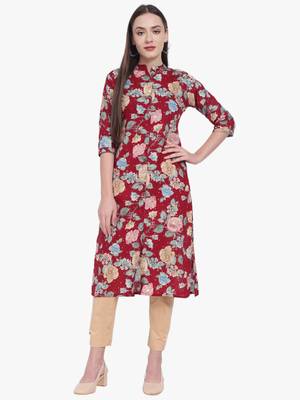 Red Printed Cotton Kurti 1