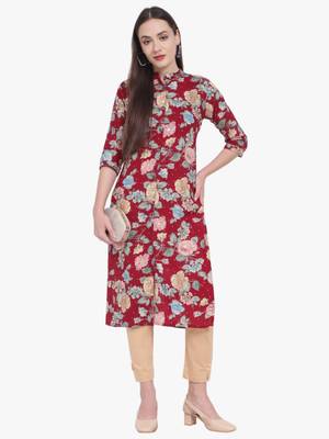 Red Printed Cotton Kurti 2