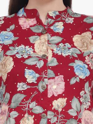 Red Printed Cotton Kurti 3