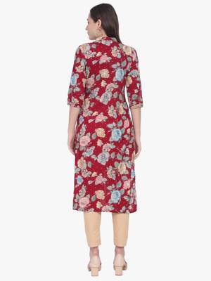 Red Printed Cotton Kurti 4