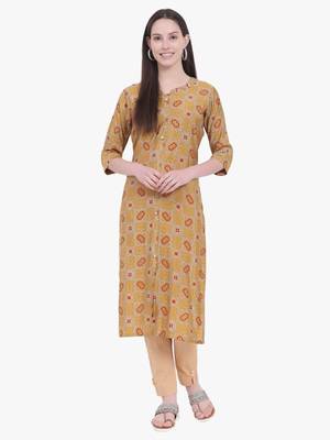 Yellow Printed Kurti 1