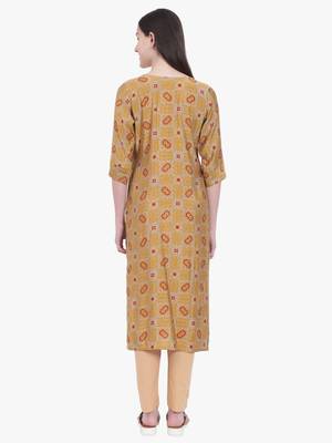 Yellow Printed Kurti 3