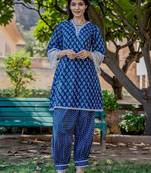  cotton blue top harem pant co-ord set
