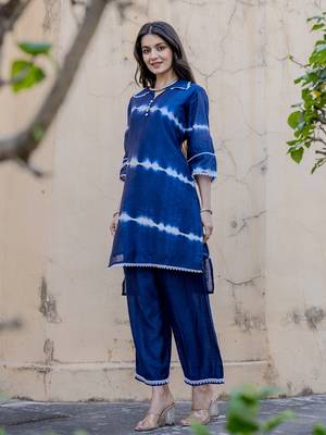  blue chanderi silk tie dye co-ord set 2