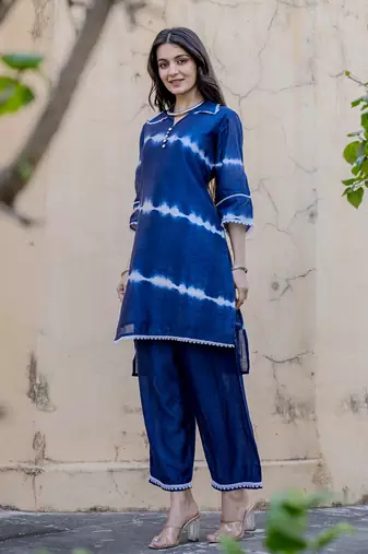  blue chanderi silk tie dye co-ord set