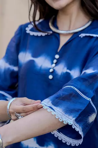  blue chanderi silk tie dye co-ord set