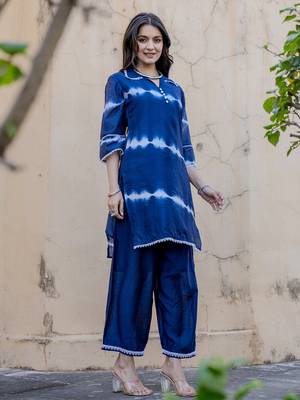  blue chanderi silk tie dye co-ord set 5