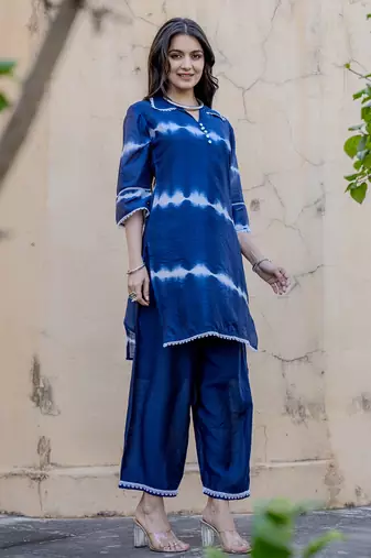 blue chanderi silk tie dye co-ord set