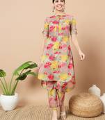  sea green floral print hand work on yoke cotton co-ord set