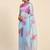 Blue digital printed and cut work saree with blouse
