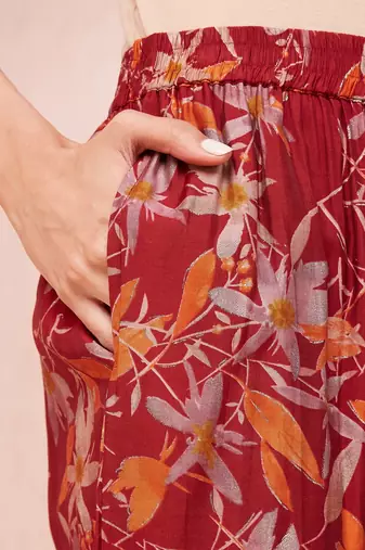  maroon floral print sequins work straight kurta trouser and dupatta set