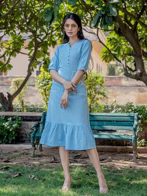  sky blue check tiered dress 1