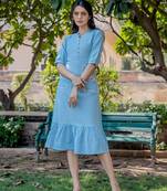  sky blue check tiered dress