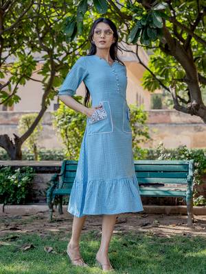  sky blue check tiered dress 2