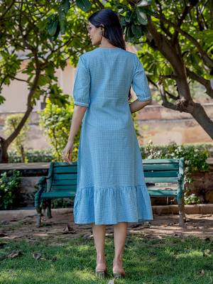  sky blue check tiered dress 3