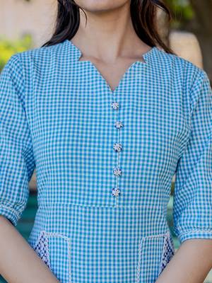  sky blue check tiered dress 4