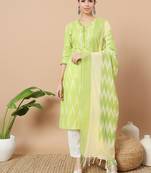  green cotton ikat kurta dupatta set