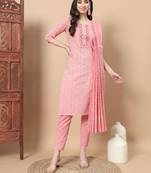  pink ethnic motifs,thread work straight kurta trouser and dupatta set